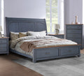 Americana Queen Size Sleigh Bed, Corduroy Blue Finish Queen Blue Rubberwood Rubber Wood