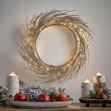 24" Paper Wreath With Led Lights Champagne Iron