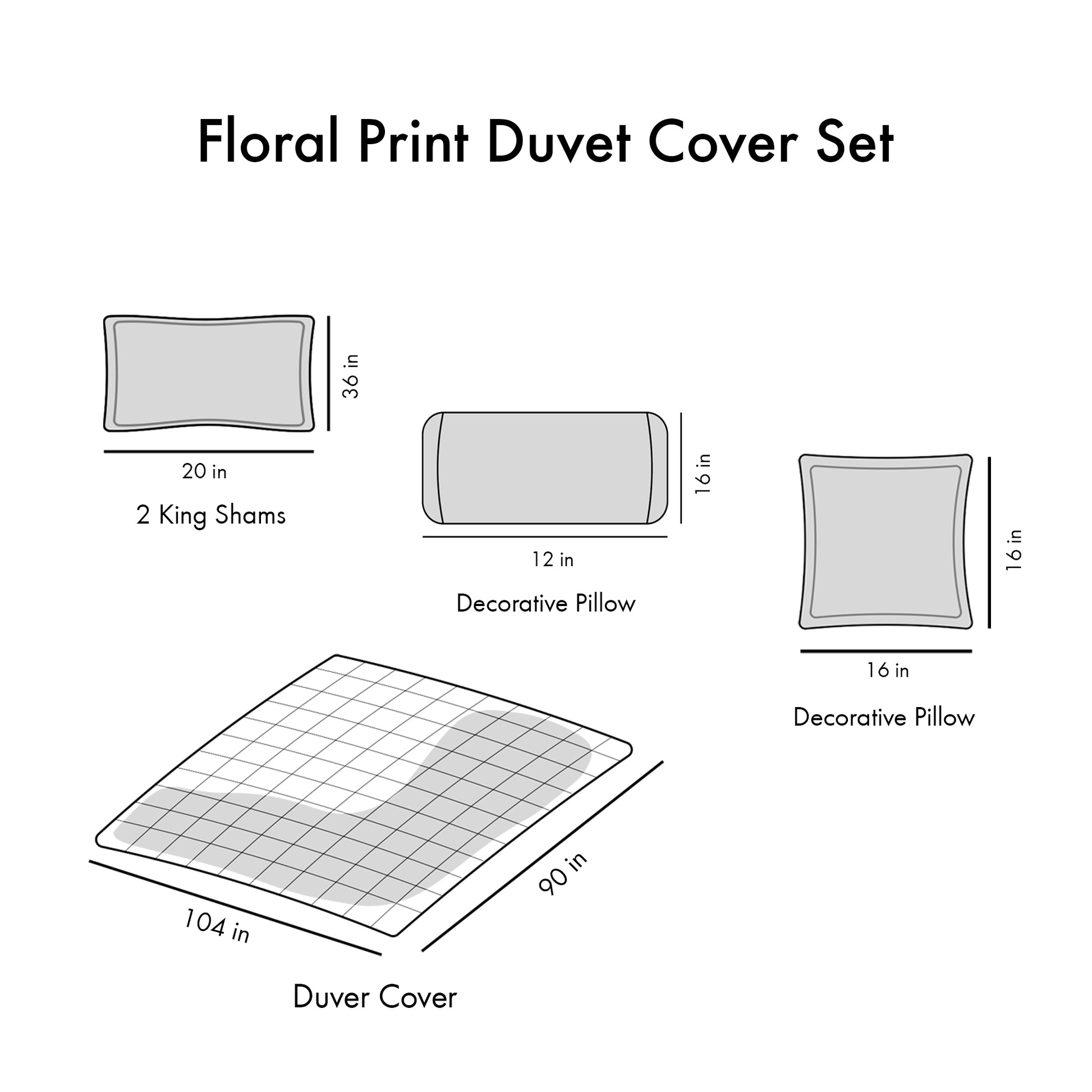 Floral Print Duvet Cover Set King White Black Microfiber