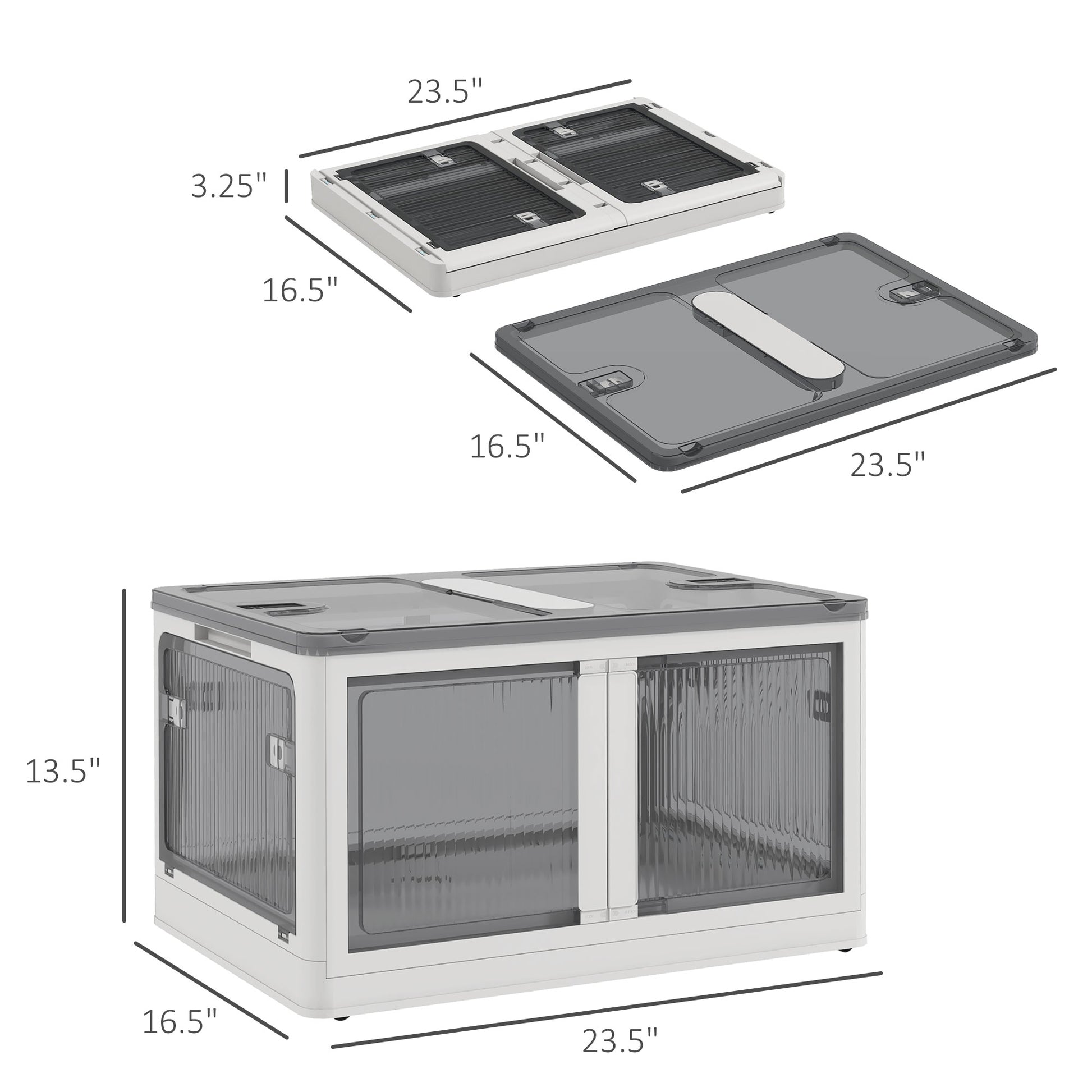 Homcom Stackable Storage Bins With Lids, Wheels, And Collapsible, White White Plastic