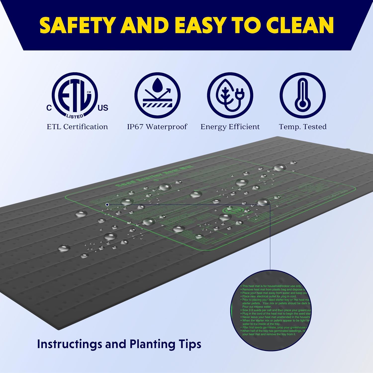 Seedling Heat Mat Upgraded Technology, 48" X 20" Waterproof Durable Germination Station Heating Mat, Warm Hydroponic Pad For Indoor Home Gardening Seed Starter Black Pvc