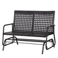 Outsunny Patio 2 Person Wicker Glider Bench Rocking Chair, Outdoor All Hand Woven Pe Rattan Loveseat W Ergonomic Design Rocking System For Patio, Garden, Porch, Lawn, Black Black Steel
