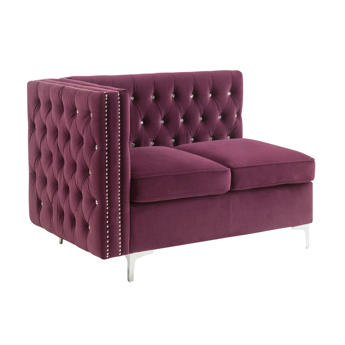 Burdy Tufted Loveseat With Trim Burgundy Velvet Wood Primary Living Space Tight Back Luxury Pine Square Arms Foam Velvet