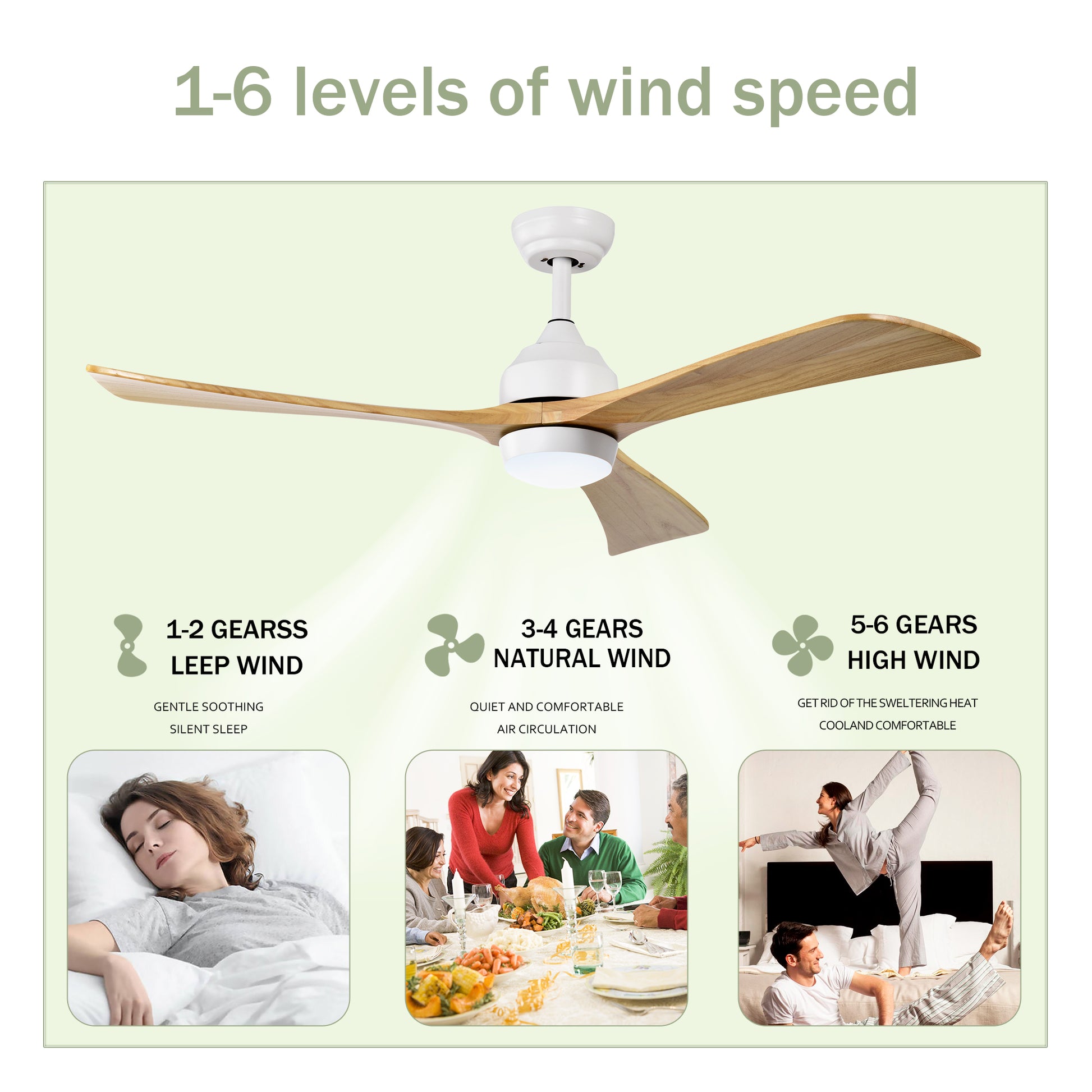 52" Ceiling Fan With Lights Remote Control,Quiet Dc Motor 3 Blade Ceiling Fans 6 Speed Levels,Reversible Ceiling Fan, For Patio Living Room, Bedroom, Office,Indoor. White Natural White Farmhouse,Industrial Iron Wood