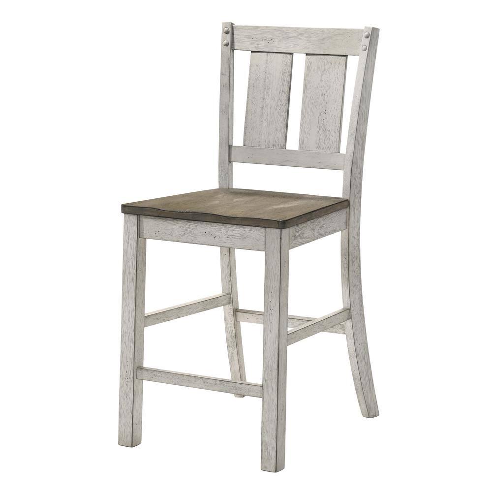 Antique White Finish Solid Wood Farmhouse Design Kitchen Set Of 2Pc Counter Height Dining Chairs Slat Back Chairs Dining Room Antique White,Ash Brown Dining Room Contemporary,Industrial Dining Chairs Slat Back Set Of 2 Solid Wood