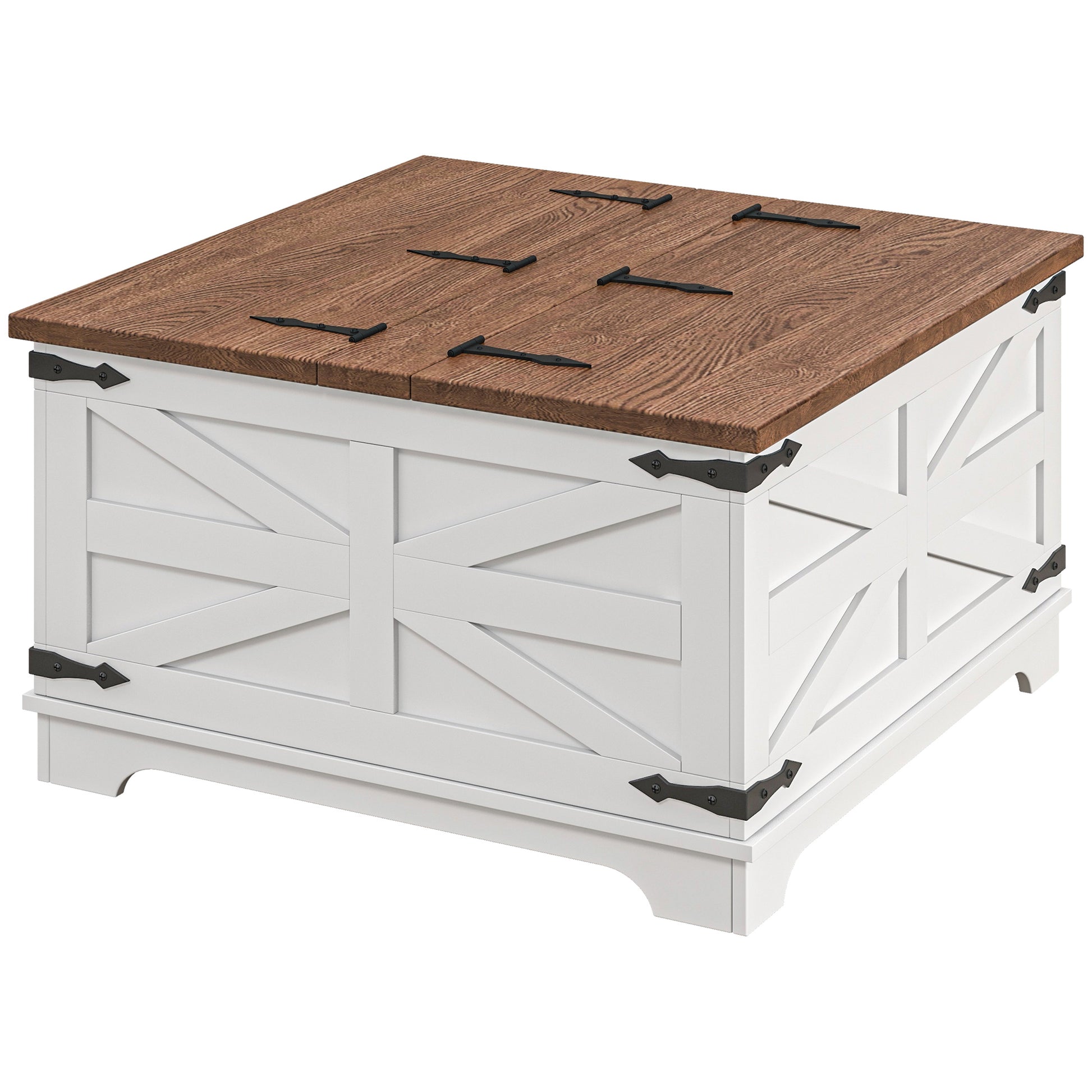 Homcom Coffee Table With Flip Top Hidden Storage, Square Center Table White White Particle Board