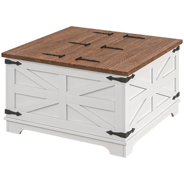 Homcom Coffee Table With Flip Top Hidden Storage, Square Center Table White White Particle Board