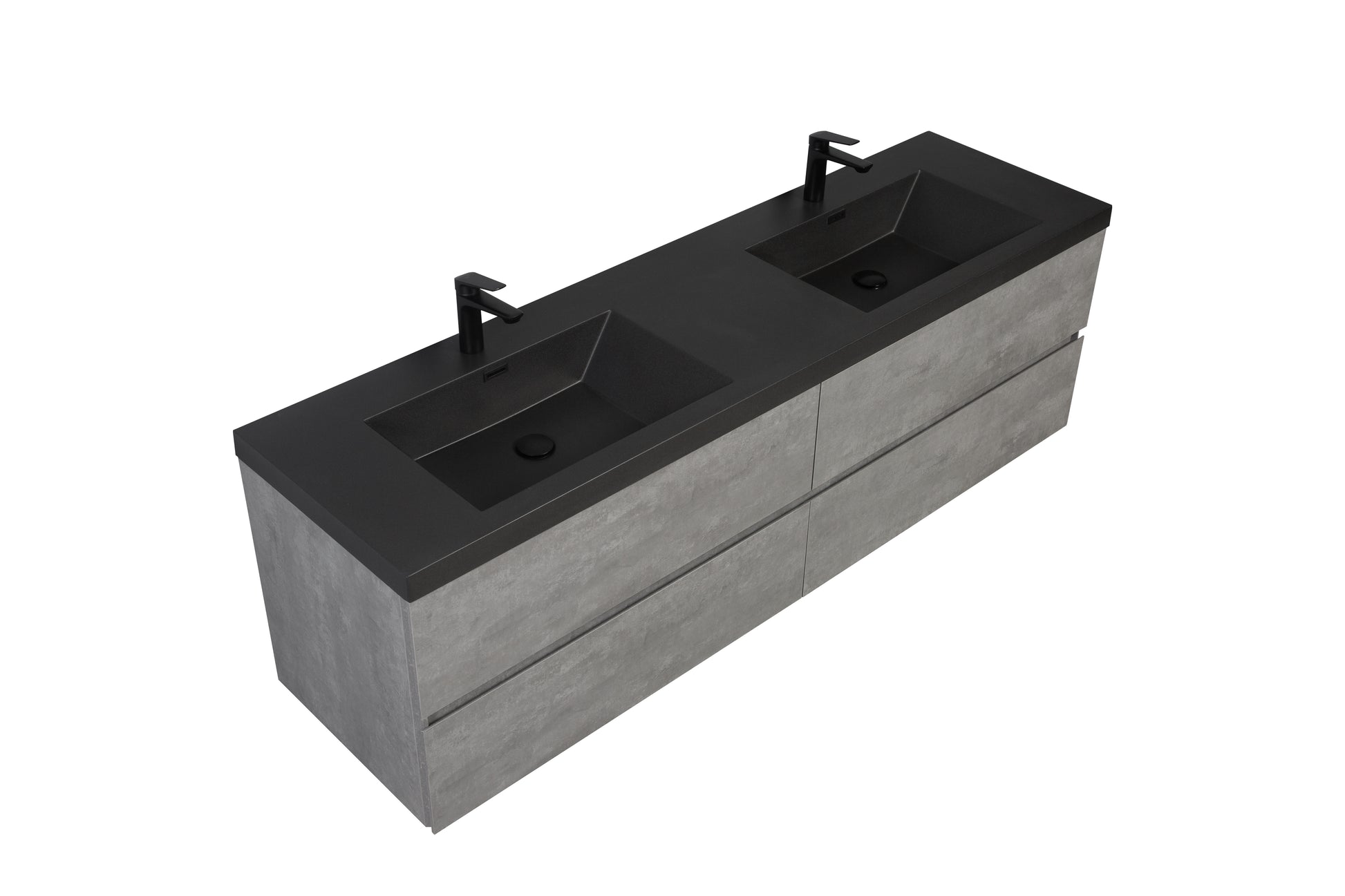 72" Floating Bathroom Vanity With Sink, Modern Wall Mounted Bathroom Storage Vanity Cabinet With Two Black Quartz Sand Top Basins And Four Soft Close Drawers, 24V12 72Gr Grey Grey Plywood