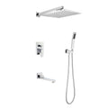 Wall Mounted Shower System Combo With Hand Shower, 12 Inch Shower Head And Tub Spout Chrome Brass