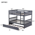 Full Over Full Rubber Wood Bunk Bed With Trundle, Ladder And Guardrails, Convertible To 2 Full Size Beds, With Twin Size Trundle ,Dark Grey Full Dark Grey Bedroom American Design Bed Frame Rubber