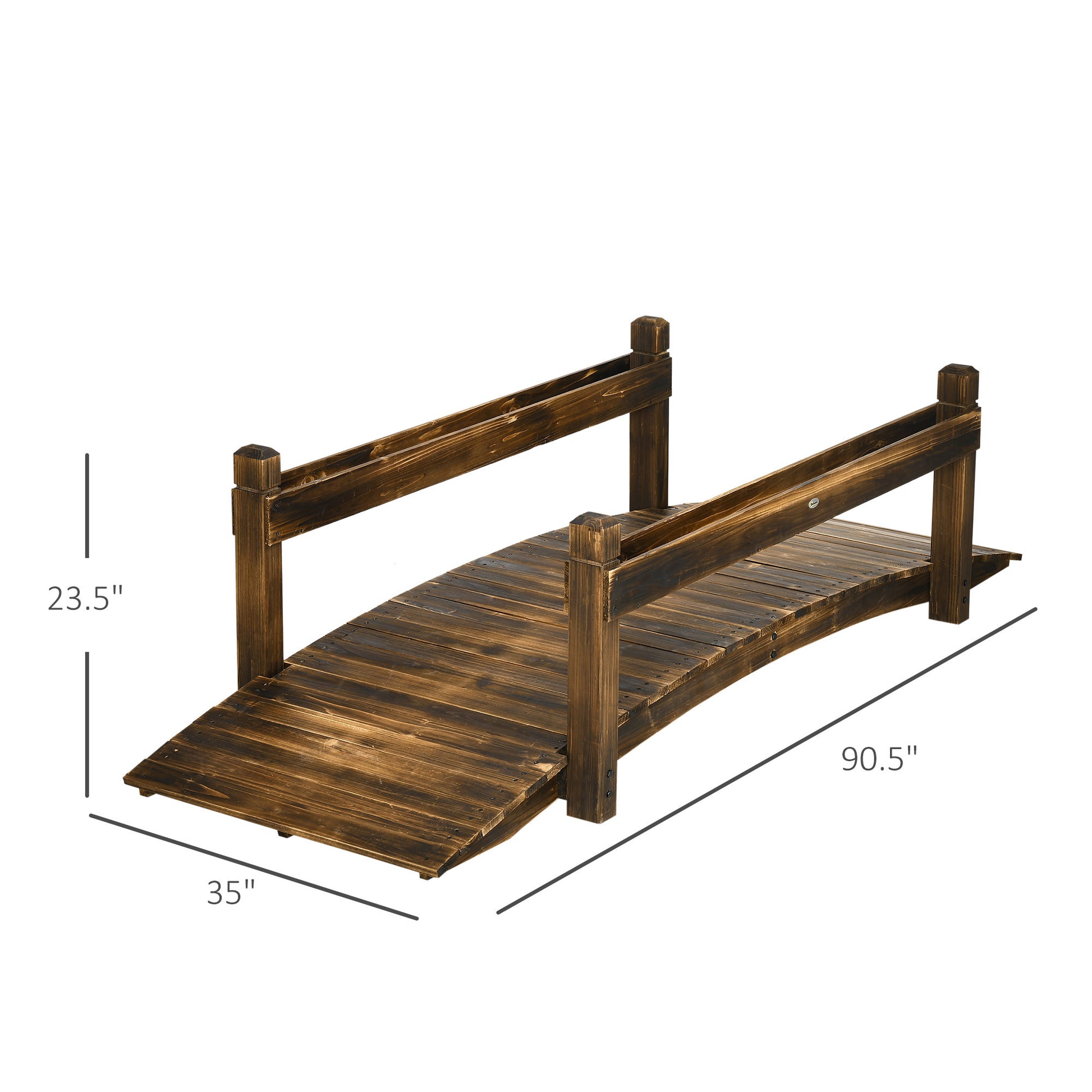 Outsunny 7.5' Wooden Garden Bridge With Planters, Stained Finish Arc Footbridge With Safety Railings For Backyard, Pond Stream, Stained Wood Brown Wood