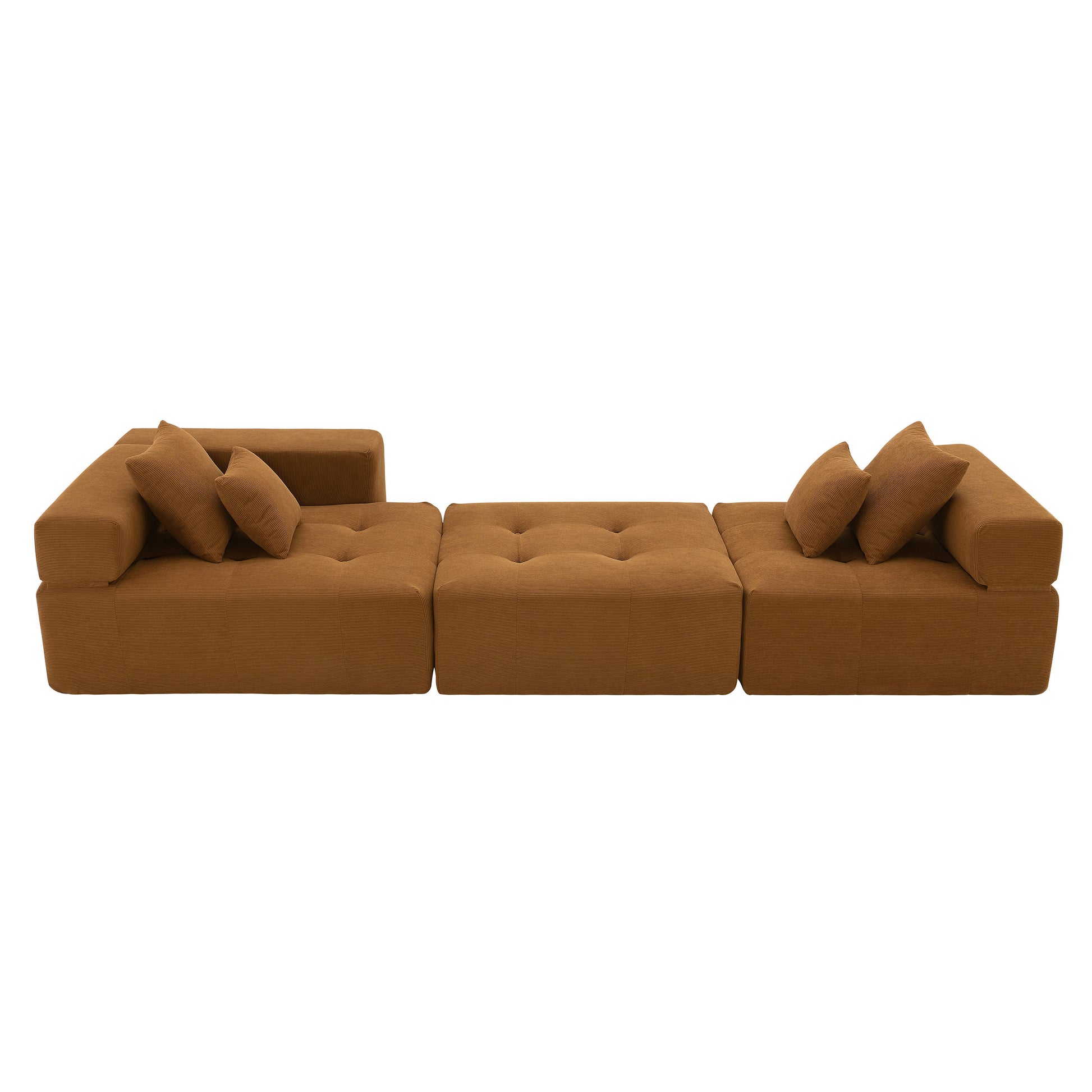 105.5'' L Shaped Modular Sectional Sofa,Minimalist Corduroy Floor Couch Set,Convertible Foam Filled Cloud Couch For Living Room,3 Pc Free Combination,No Assembly Required,3 Colors Brown Corduroy 4 Seat