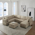 Modular Sectional Sofa With Storage Seat Oversized U Shaped Couch With Reversible Chaise Sofa Set With Ottoman,Ultimate Comfort 6 8 Seater Couches With Adjustable Arms And Backs For Living Room Beige Beige Polyester 6 Seat