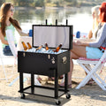 Outsunny 68Qt Patio Cooler Ice Chest With Foosball Table Top, Portable Poolside Party Bar Cold Drink Rolling Cart On Wheels With Tray Shelf Black Steel