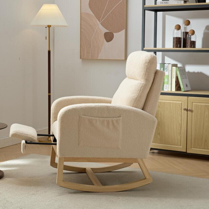 Modern Accent Rocking Chair Rocking Chair With Solid Wood Legs, Uphols