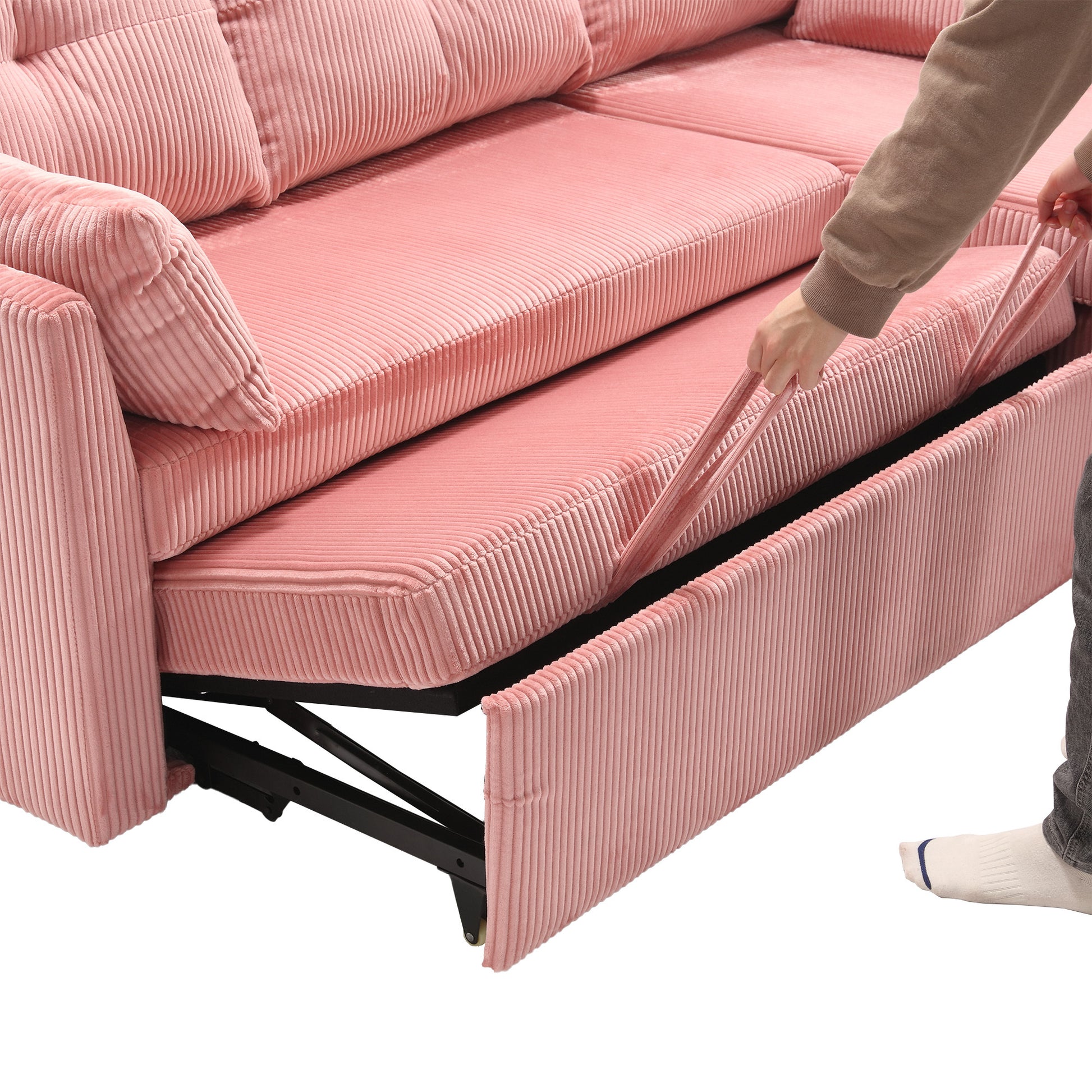 United We Win Furniture, Modular L Shaped Sofa, Modular Long Sofa With Reversible Chaise Lounge, Sofa Bed, Sleeper Sofa, Modular Sofa Combination With Storage Seats. Pink Velvet 3 Seat
