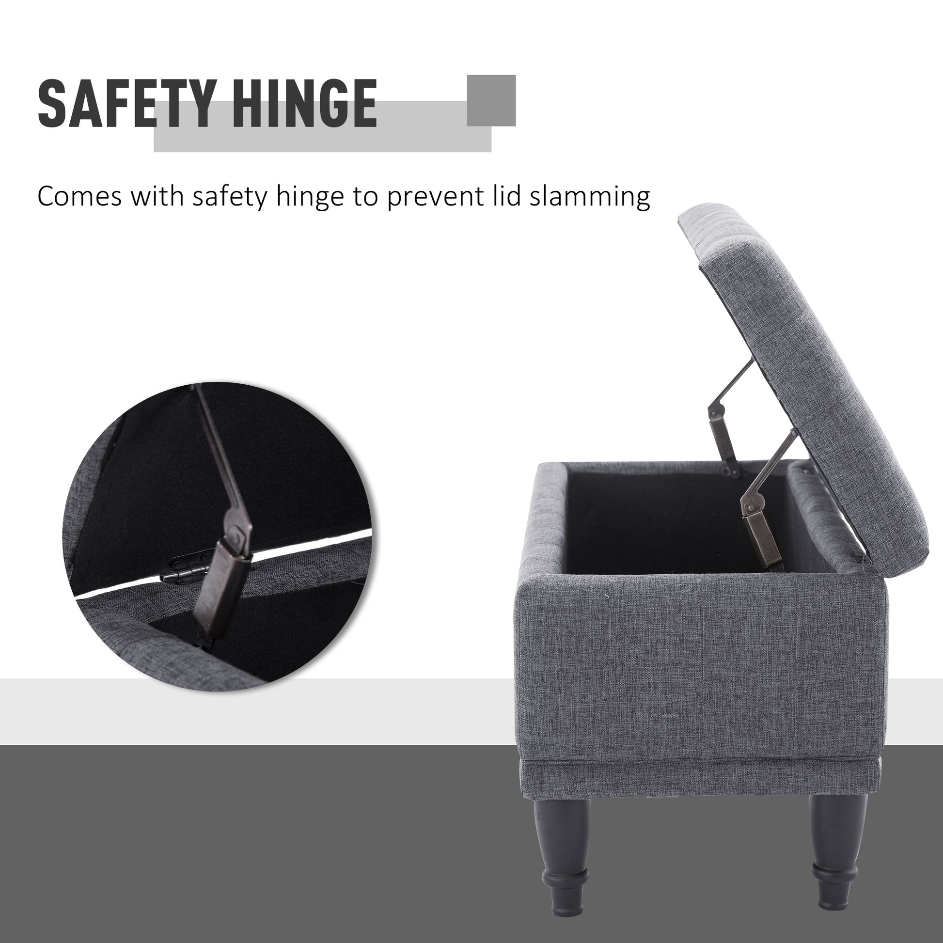 Homcom Storage Ottoman, Linen Fabric Button Tufted Storage Bench With Soft Close Lid For Living Room, Entryway Or Bedroom, Dark Heather Grey Grey Fabric