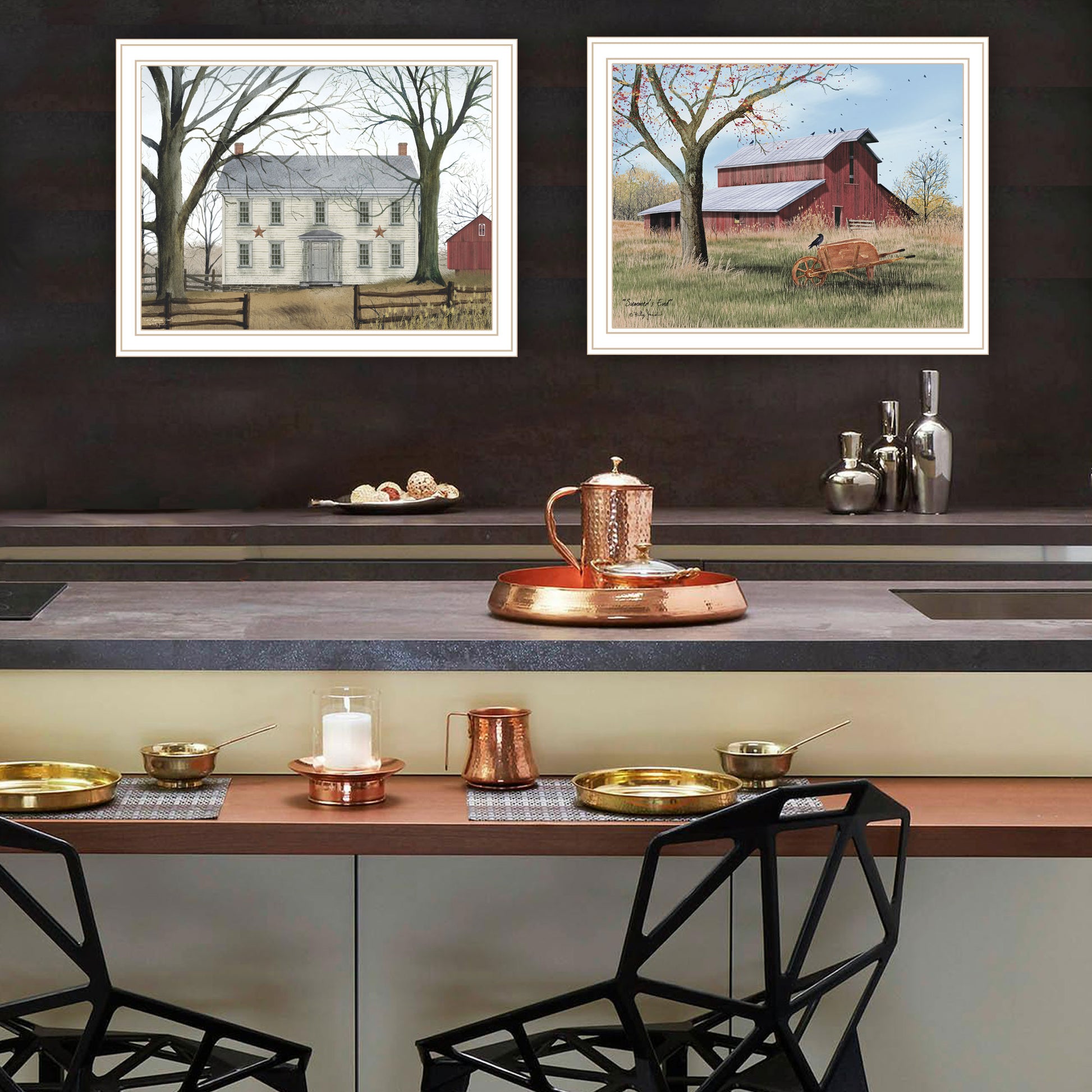 2 Piece Vignette Early American Homestead White Framed Wall Art For Living Room, Bedroom Wall Art Print For Home Decor By Billy Jacobs Multicolor Wood Paper