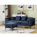 Arrived L Shaped Sectional Sofaconvertible Storage Ottoman,Chenille ,Square Arm, Modern Tufted Couch ,3 Seater, And Nailhead,Blue Blue Polyester Wood Primary Living Space Medium Soft Tufted Back Modern Square Arms Metal & Wood 4 Seat