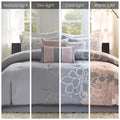 Printed Cotton Sateen Comforter Set Grey Peach Twin Twin Xl Twin Grey Peach Polyester