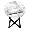 Accent Table, Side, Round, End, Nightstand, Lamp, Living Room, Bedroom, White Marble Look Laminate, Black Metal, Contemporary, Modern White Metal