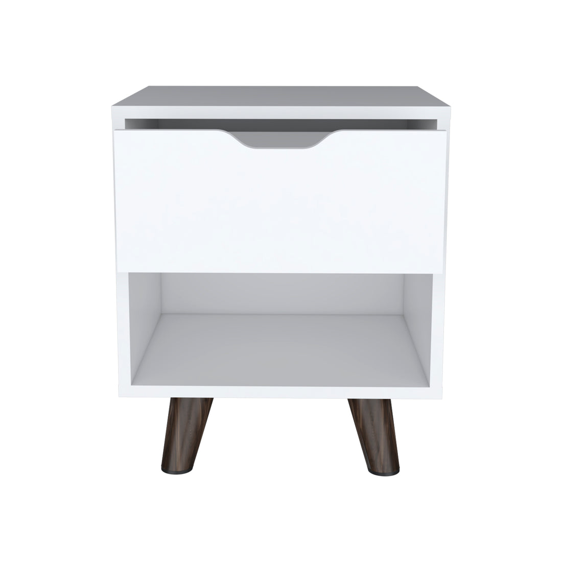 Modern Nightstand 19"H With Spacious Drawer, Open Storage Shelf And Chic Wooden Legs, White White Particle Board Particle Board