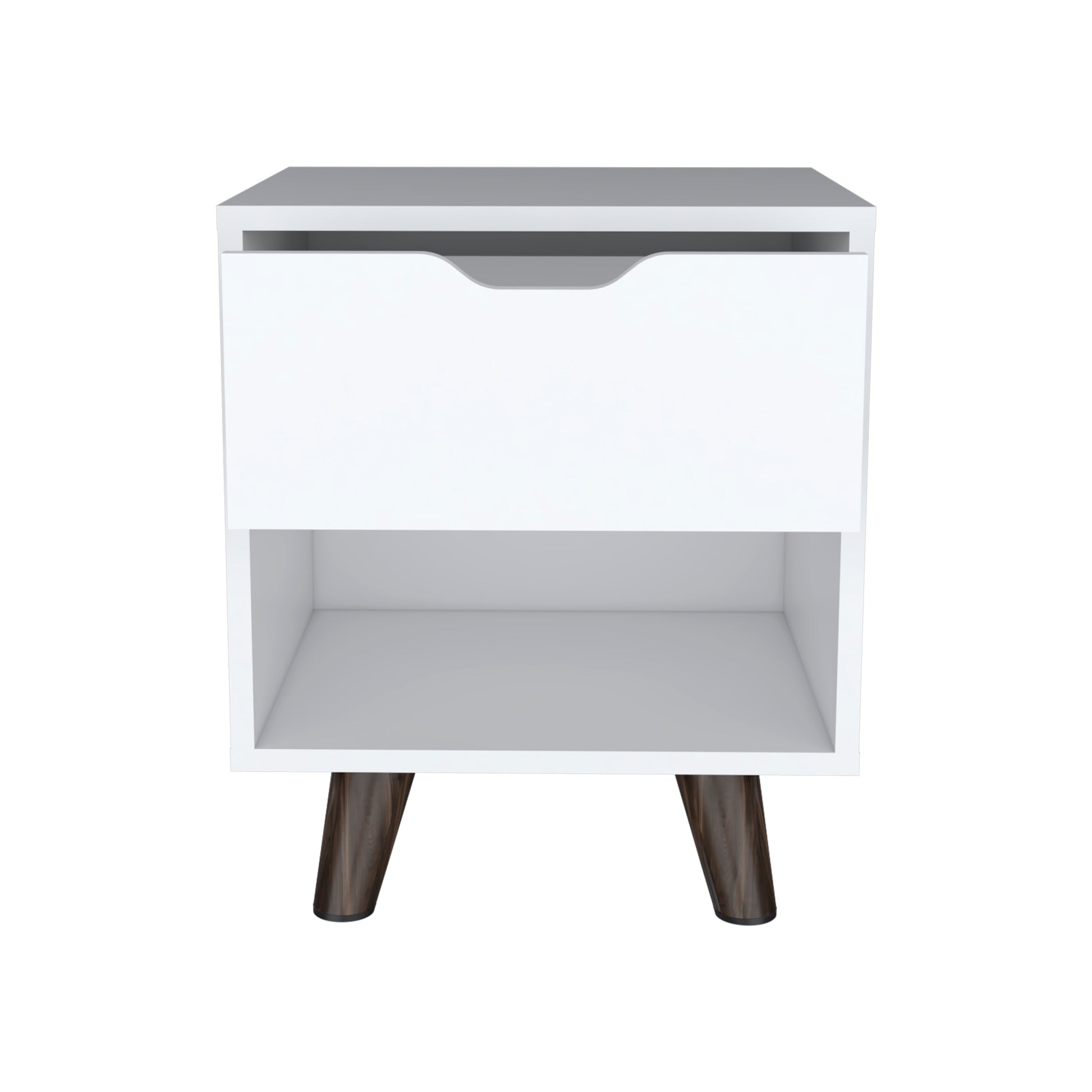 Modern Nightstand 19"H With Spacious Drawer, Open Storage Shelf And Chic Wooden Legs, White White Particle Board Particle Board