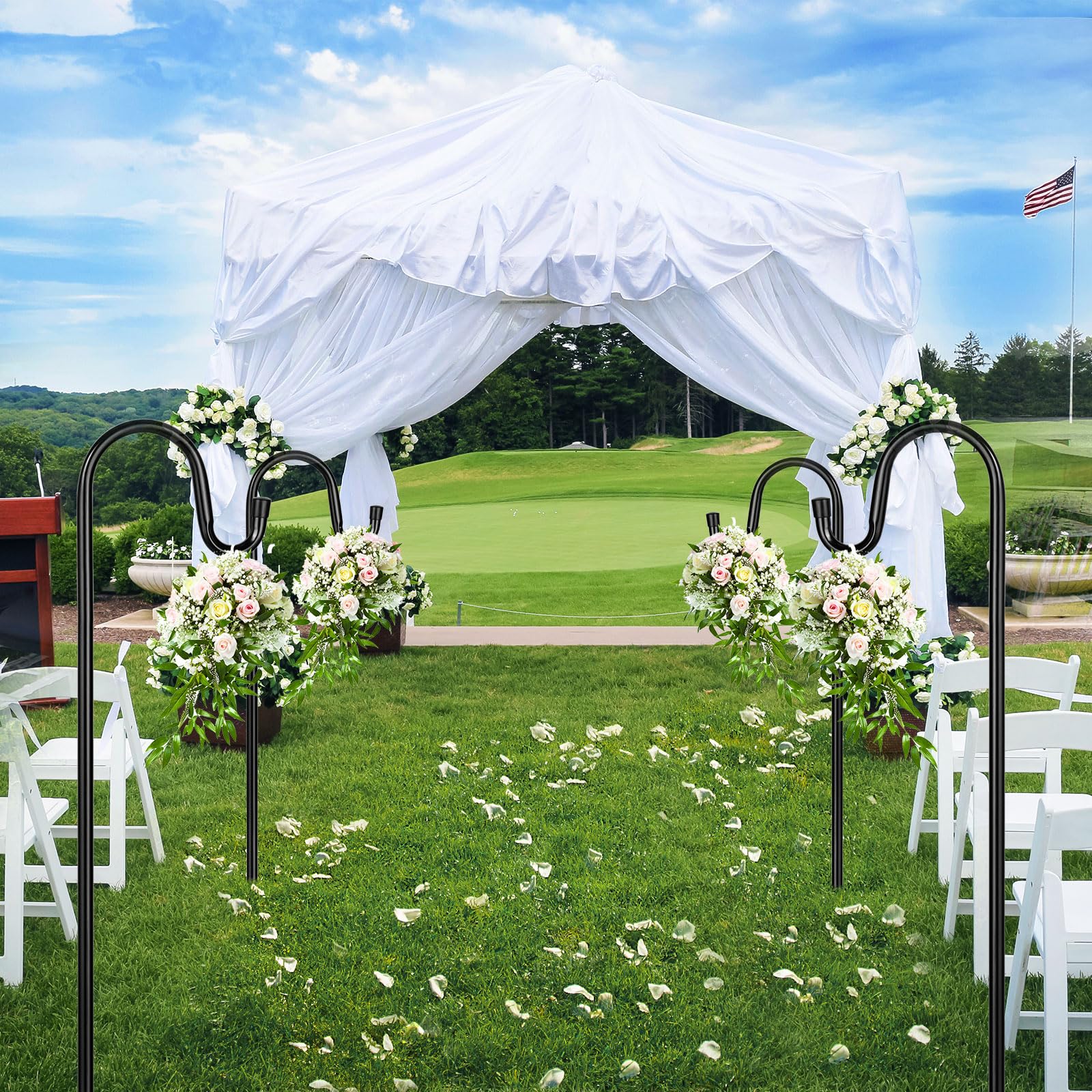 Shepherd Hooks For Outdoor, 1 Pack 46 Inch Bird Feeder Pole With 5 Prongs Base For Hanging Lantern, Hummingbird Feeder, Lightweight Plant, Shepherds Hook For Bird Feeders For Outside Black Metal