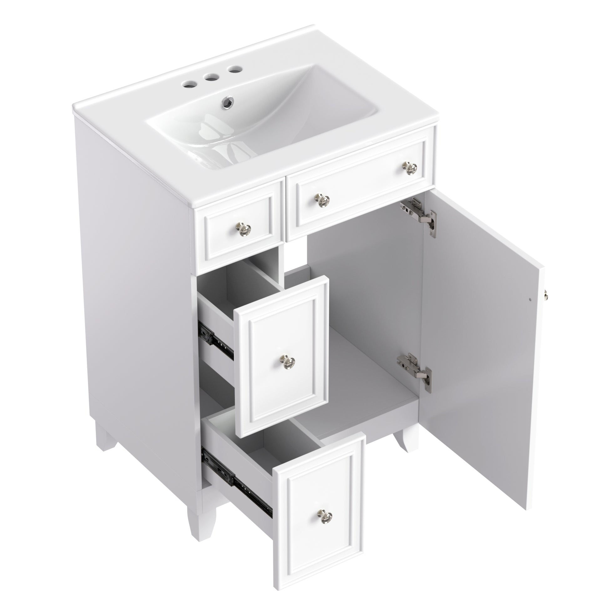 24 Inch Bathroom Vanity Cabinet With Ceramic Sink, 2 Drawers, 1 Door White Bathroom Solid Wood Mdf