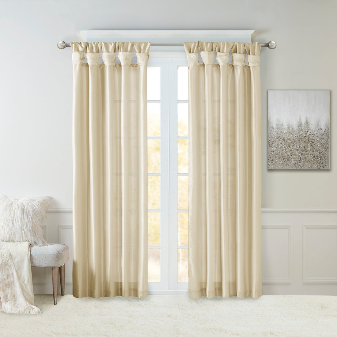 Twist Tab Lined Window Curtain Panel Champagne 50X95" Champagne Polyester