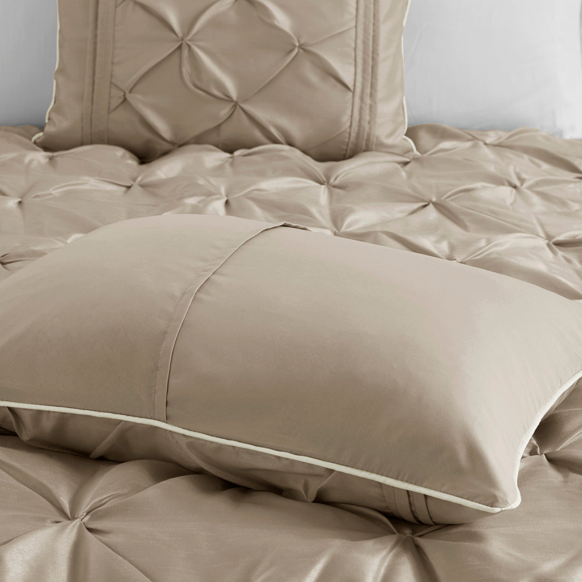 7 Piece Tufted Comforter Set Taupe King King Taupe Polyester