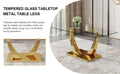 Table And Chair Set.Modern Rectangular Dining Table With Transparent Tempered Glass Tabletop And Gold Plated Metal Legs.Paried With 8 Comfortable Chairs With Pu Seats And Golden Metal Legs. Grey Gold,Transparent Seats 8 Glass Metal