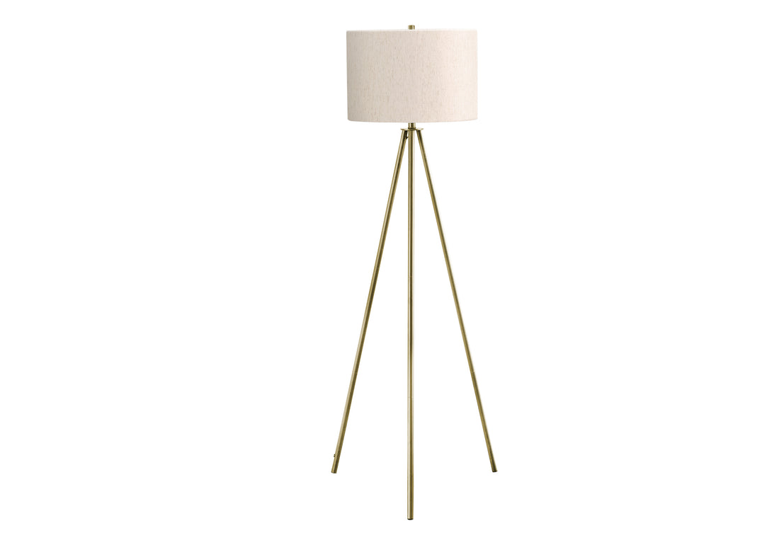 Lighting, 63"H, Floor Lamp, Brass Metal, Ivory Cream Shade, Contemporary Ivory Metal