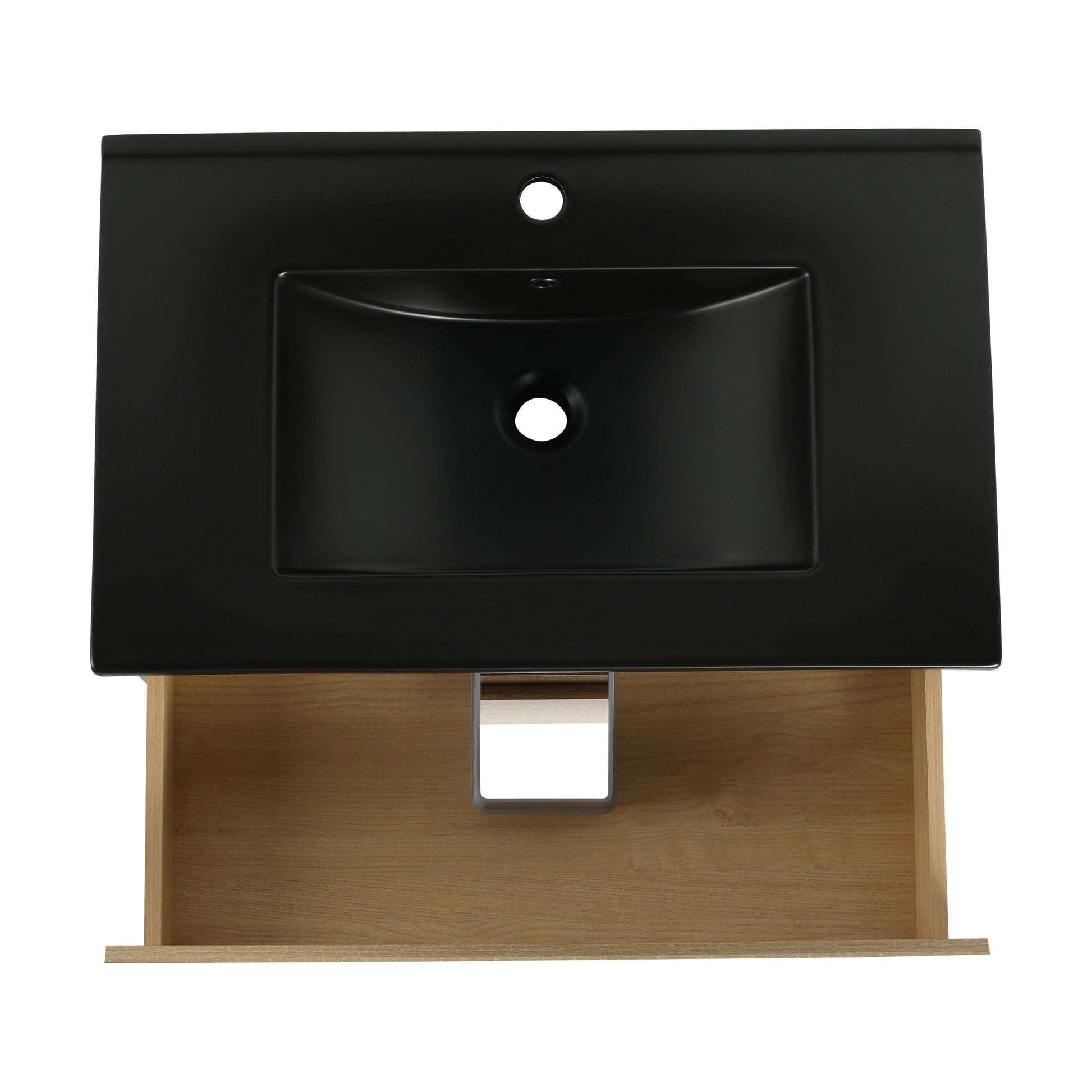 30" Wall Mounted Bathroom Vanity With Black Ceramic Sink, 2 Soft Close Drawers, Kd Package 2 Light Oak Bathroom Wall Mounted Modern Plywood