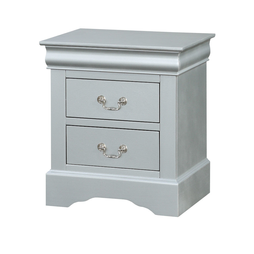 Louis Philippe Platinum Finish Nightstand Silver Grey Synthetic Wood