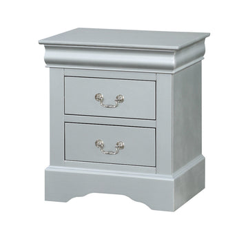 Louis Philippe Platinum Finish Nightstand Silver Grey Synthetic Wood