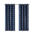 Total Blackout Metallic Print Grommet Top Curtain Panel Only 1 Pc Panel Navy Silver Polyester