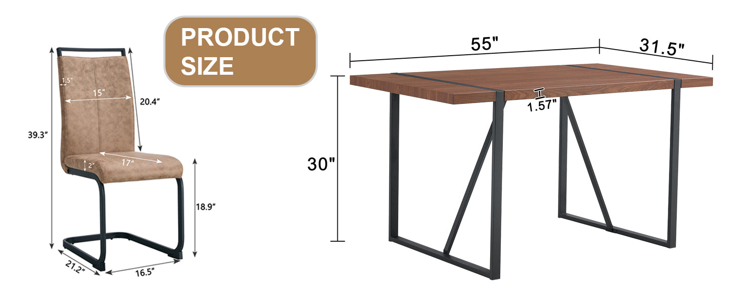 Table And Chair Set. A Minimalist Retro Rectangular Dining Table With A Specially Textured Top And Black Metal Legs, Paired With 6 Soft Chairs And Black Metal Legs, Showcases A Beautiful Home Style.