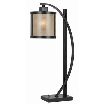 60 Watt Table Lamp With Metal Body And Mica Drum Shade, Black Black Metal