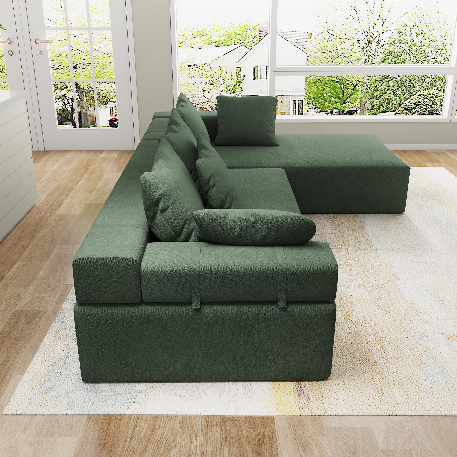 Modern Upholstered Sectional Sofa Couch Set,Modular 108" L Shaped Sectional Living Room Sofa Set With 6 Pillows,Free Combination Sofa Couch For Living Room,Bedroom Green Foam Chenille 3 Seat