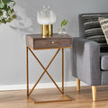 End Table K D With 1 Drawer Dark Brown Wood Metal