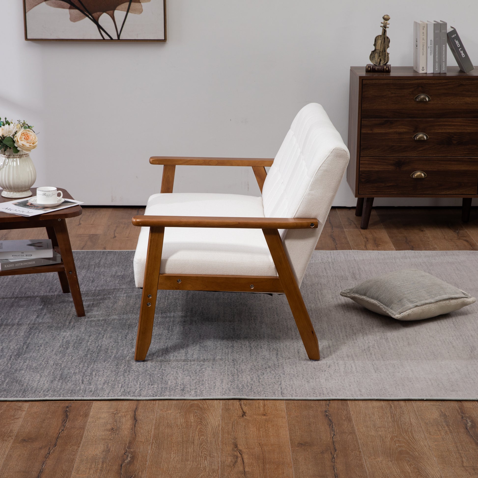 Coolmore Mid Century Modern Solid Loveseat Sofa Upholstered Linen Loveseat, 2 Seat Upholstered Loveseat Sofa Modern Couch Beige Linen 2 Seat