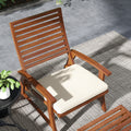 Outsunny 4 Pieces Patio Chairs With Cushion, Outdoor Dining Chairs Set Of 4, Acacia Wood Seat With Footstools, Slatted Seat & Backrest, Armrests, Cream White Natural Wood
