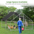 Large Metal Chicken Coop, Walk In Chicken Coop, Galvanized Wire Poultry Chicken Coop, Rabbit Duck Coop With Waterproof And Uv Protection Cover For Outdoor, Backyard And Farm. 9.8' W X 13.1' L X 6.6'