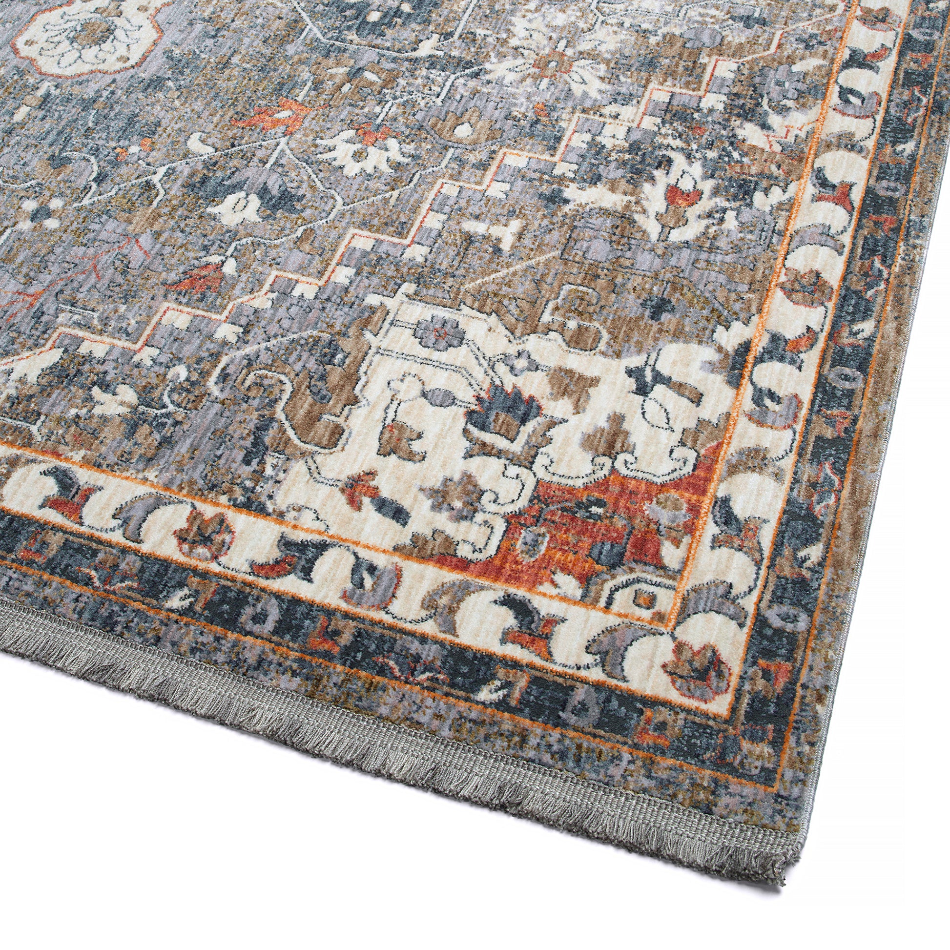 Transitional, Oriental, Cut Pile 1'10" X 2'6" Rectangle Throw Rug Grey Multi Polyester