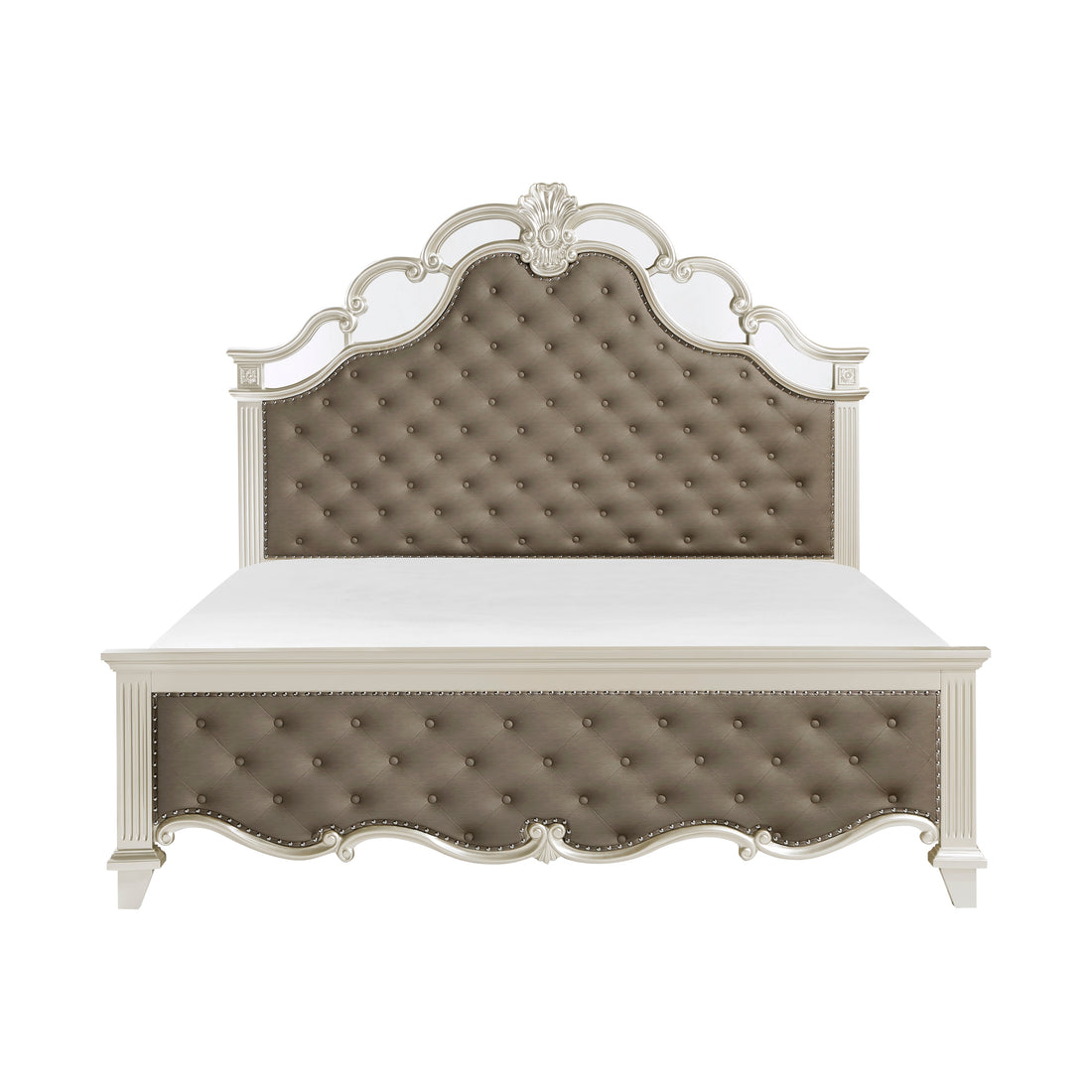 Glamorous Champagne Finish 1Pc Queen Bed Button Tufted Upholstered Headboard Footboard Traditional Luxury Bedroom Furniture 1Pc Box Spring Required Queen Champagne Wood Bedroom Luxury,Traditional Faux Leather Wood