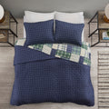 3 Piece Reversible Printed Quilt Set Green Navy Full Queen Green Navy Microfiber