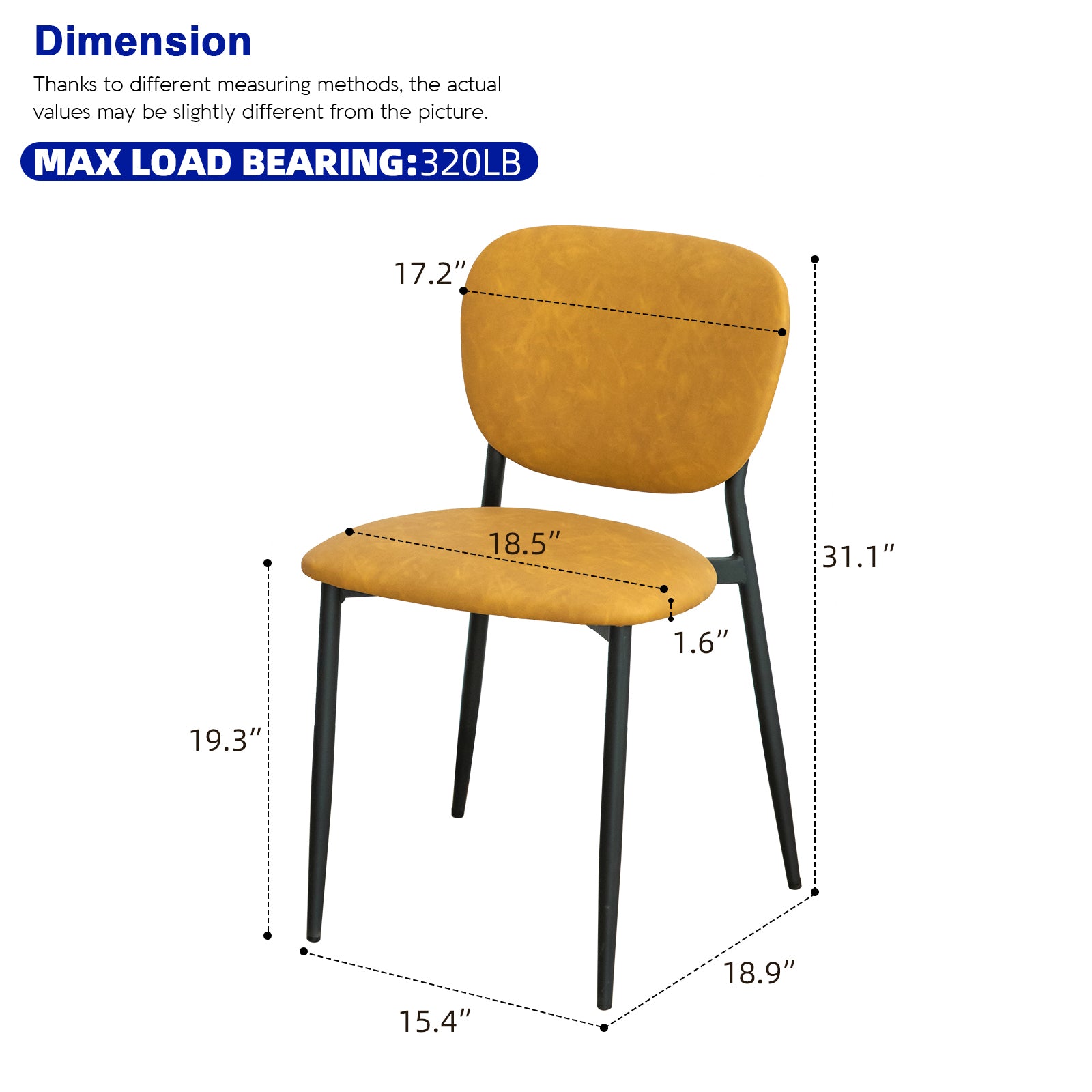 Leather Upholstered Modern Dining Chairs Set Of 2,Metal Legs For Kitchen Dining Room Chair,Bedroom,Living Room Chairs Yellow Metal