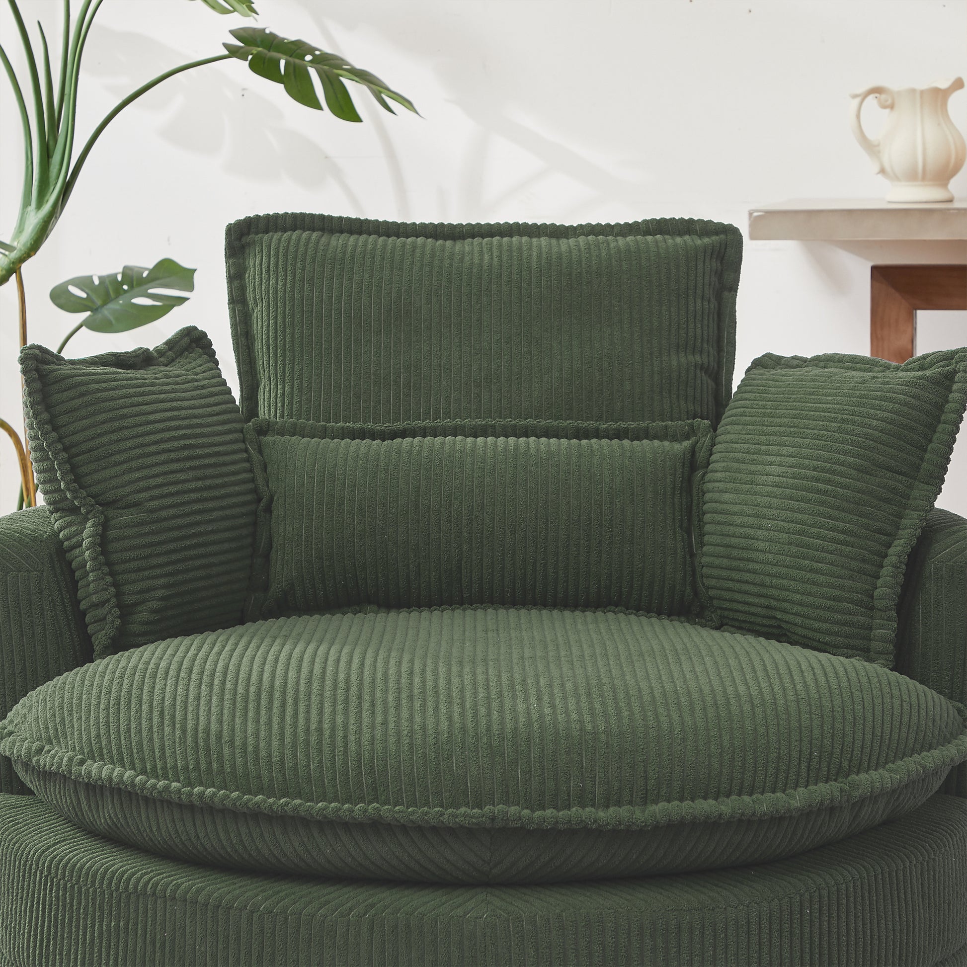 38"W Oversized Swivel Chair With Moon Storage Ottoman For Living Room, Modern Accent Round Loveseat Circle Swivel Barrel Chairs For Bedroom Cuddle Sofa Chair Lounger Armchair, 4 Pillows,Corduroy Green Foam Corduroy 1 Seat