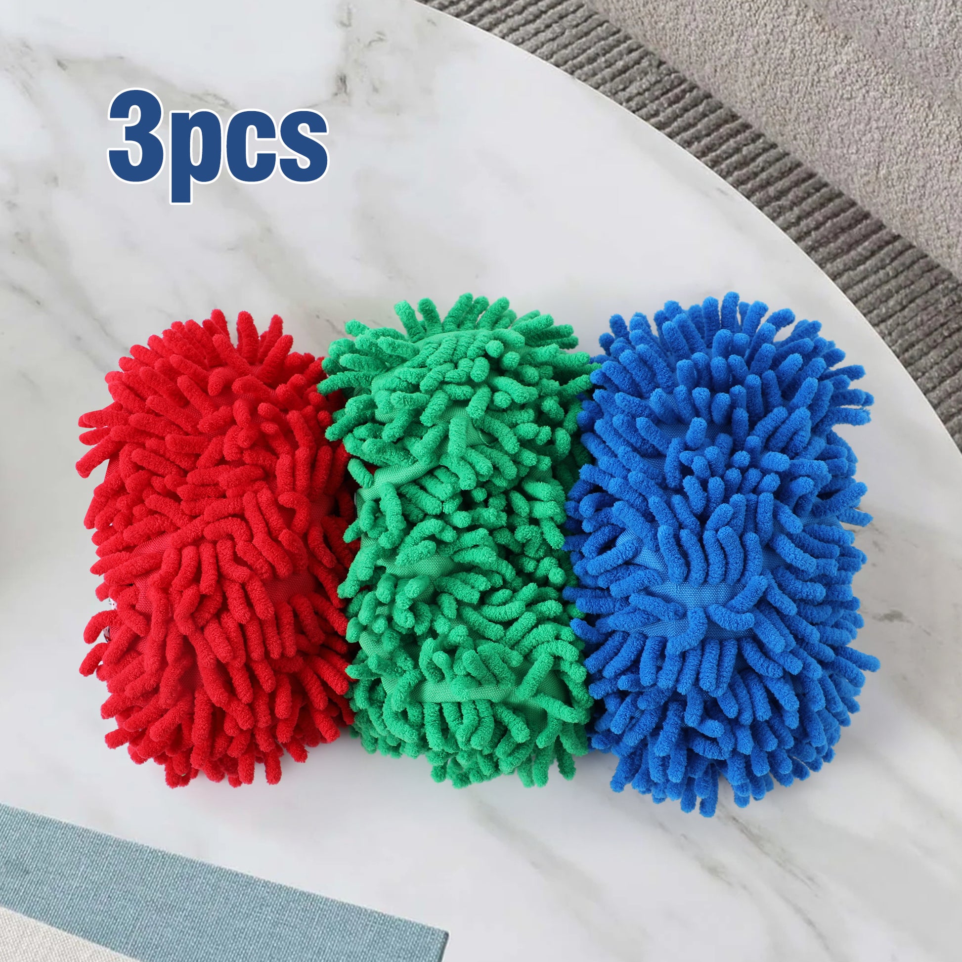 Microfiber Mop Slippers,Mop Slippers For Floor Cleaning,Machine Washable And Reusable,3Pieces,Suitable For Kitchen, Living Room And Other Occasions Blue,Green,Red Microfiber